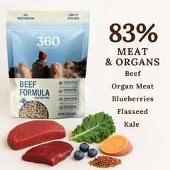 360 Pet Nutrition omega-3 para piel y pelaje con receta de carne