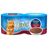 9Lives paté húmedo en caja de 4 latas, conveniente para la dieta diaria.