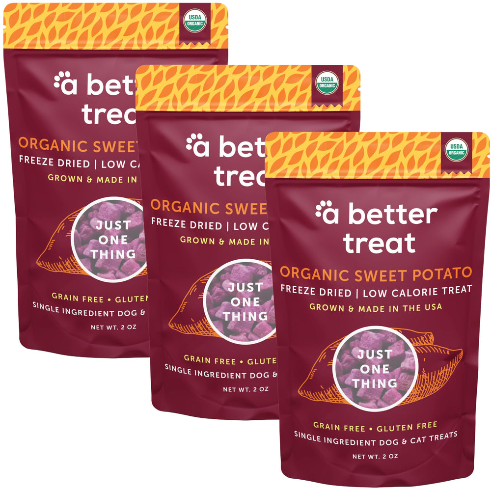 A Better Treat premio de patata morada seca, ideal para entrenamiento y recompensa.