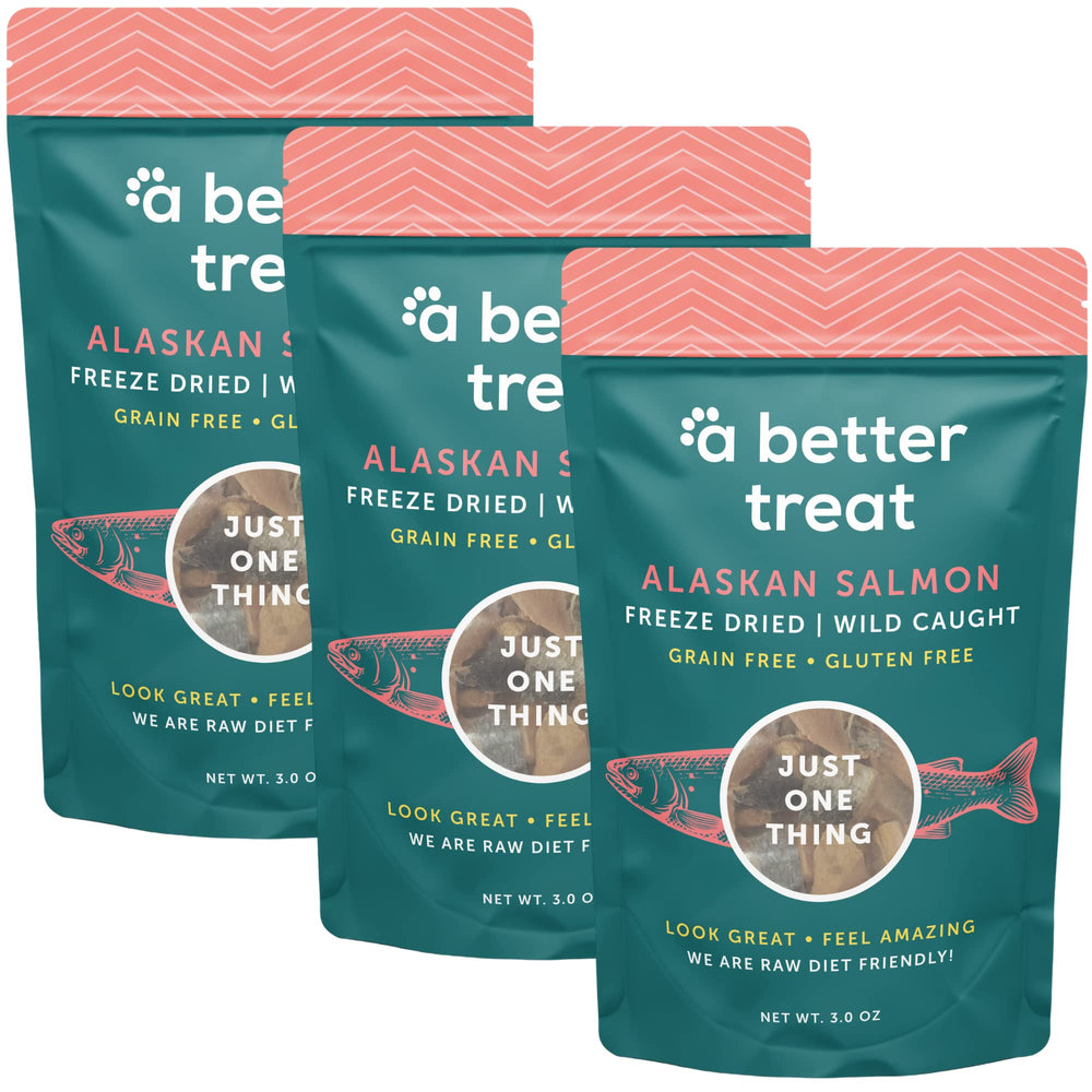 A Better Treat salmón liofilizado para perros, premio sabroso para entrenamiento y snack diario.