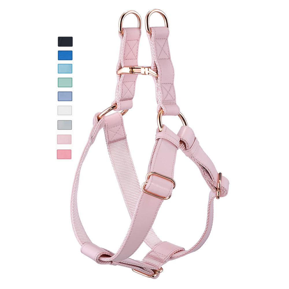 Arnés AaufiLux para perros con cuero suave y cierre rosado, diseño elegante para paseos.