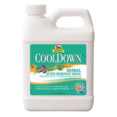 Absorbine CoolDown frasco muestra la solución herbal para el cuidado post-entrenamiento del caballo.