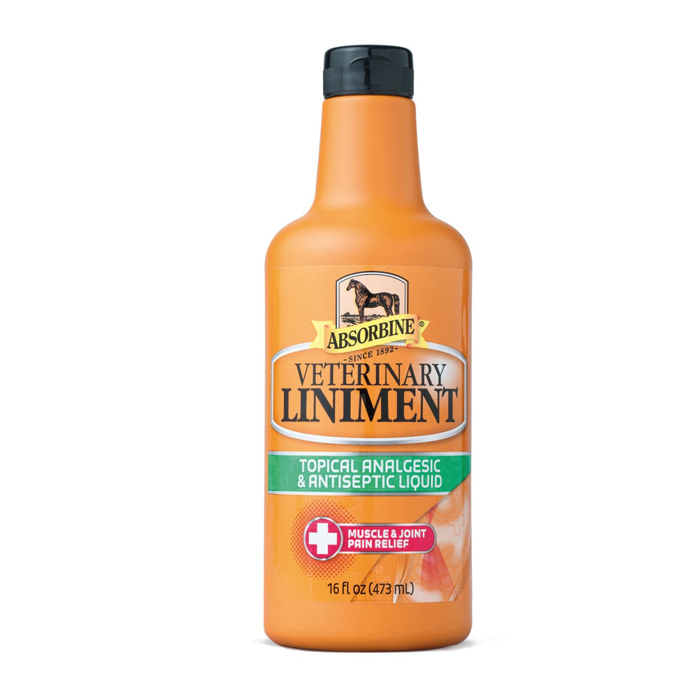 Absorbine linimento veterinario, botella de 16 onzas, alivio temporal del dolor muscular.