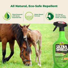 Absorbine UltraShield Green, aplicación en caballo para repeler insectos naturalmente.