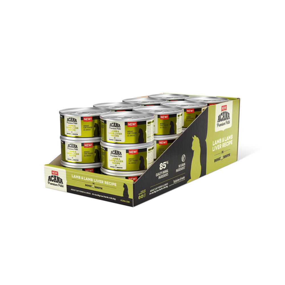 ACANA Premium Pate cordero e hígado en caldo de huesos, alta proteína para gatos.