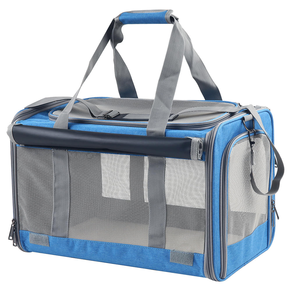 Adkyop transportín gato grande azul, espacio ideal para viajes.