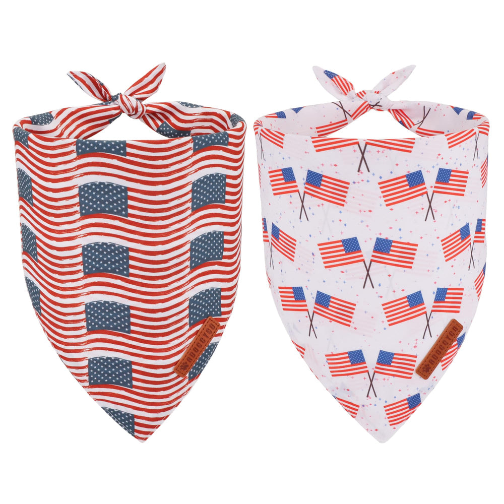 ADOGGYGO Bandana americana 2-pack, frente vistoso para perros durante fiestas.