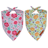 ADOGGYGO Bandana floral para perro en rojo con rosas, ideal para salidas diarias.