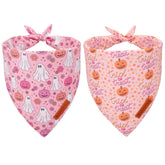Bandana ADOGGYGO Halloween rosa con calabaza y fantasma para perros, ideal para fotos festivas.