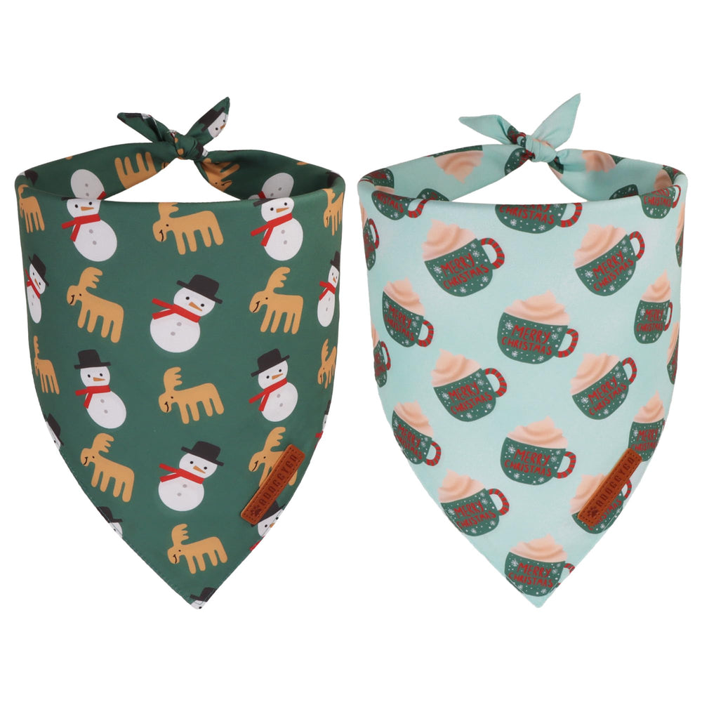 ADOGGYGO Bandana verde con muñecos de nieve y renos, ideal para fiestas y fotos.