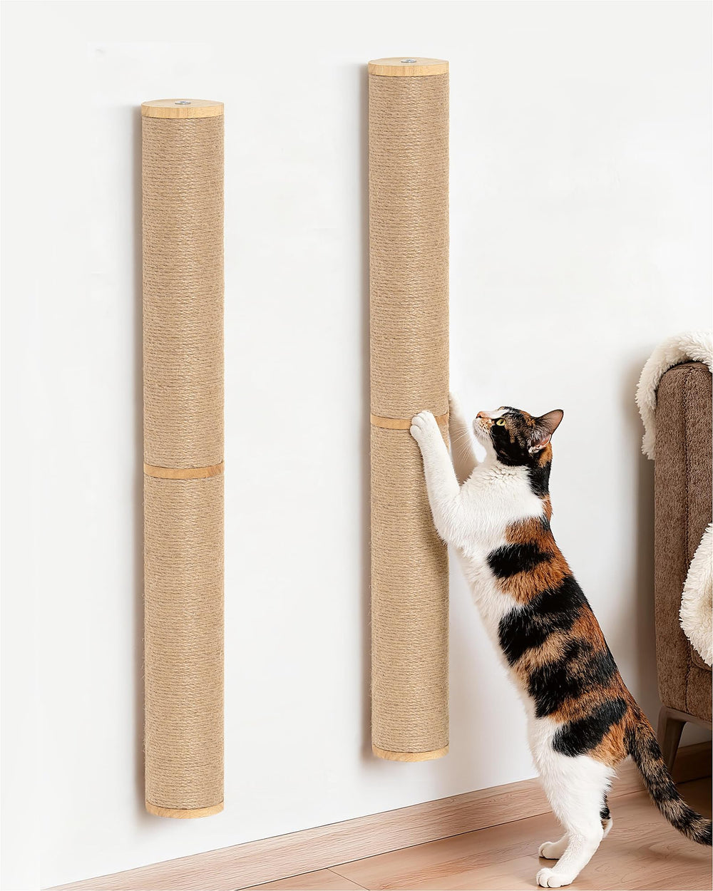 Aechonow rascador pared 34 pulgadas para gatos grandes, favorece estiramientos verticales y juego.
