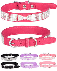 Collar Aecllcea para perro pequeño en ante con cristales rosados, cómodo y elegante.