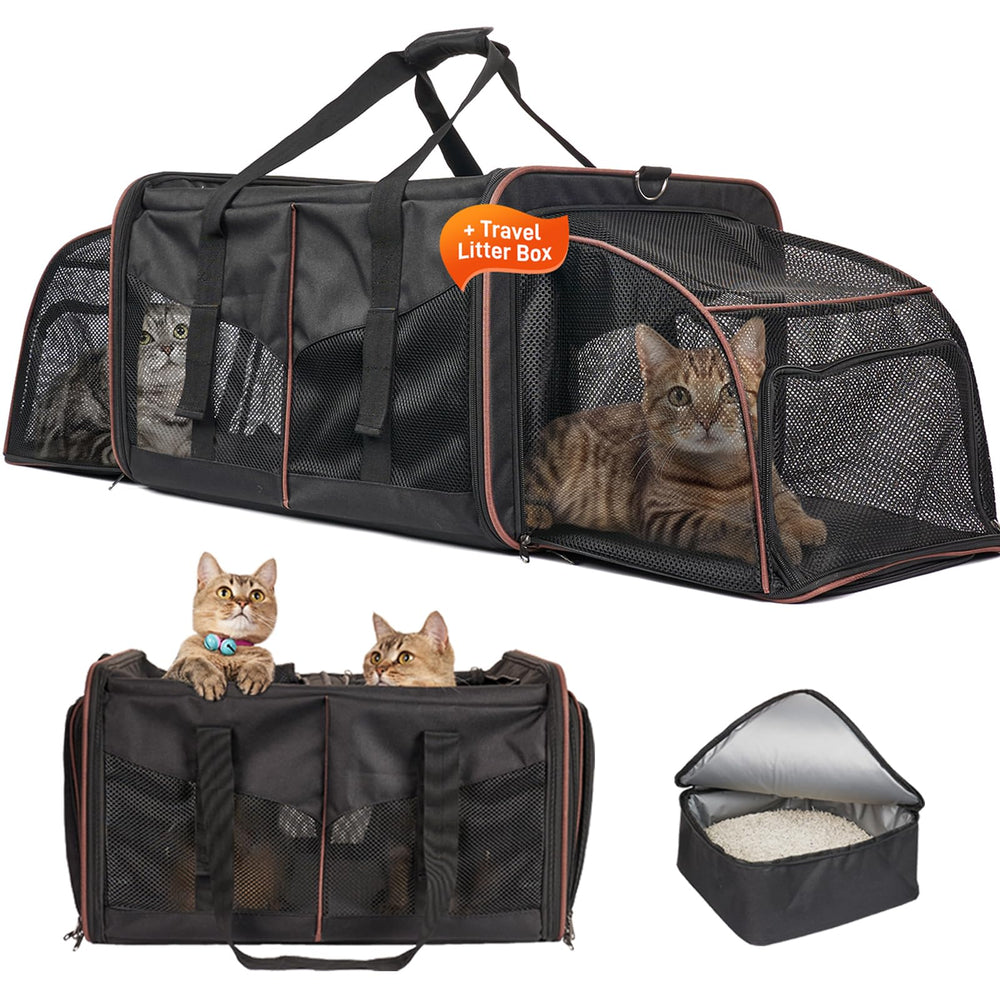 A.FATI transportín doble para gatos con caja de arena, ideal para viajar en coche.