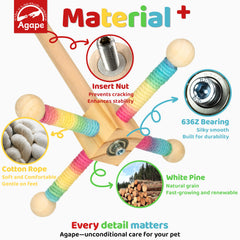 Agape percha con centro de madera de pino para masticar y afilar el pico