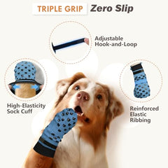 AIEDOULER calcetines antideslizantes para perros en piso de madera con agarre reforzado.