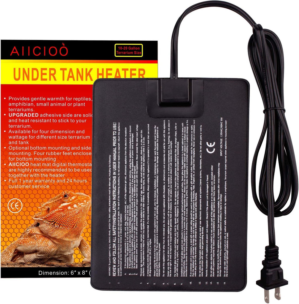 Aiicioo pad calor reptil 8w frontal ofrece calor suave y estable para terrario.