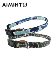 Collar camuflaje Aiminto en azul mostrando cierre de liberación rápida para uso diario.
