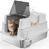 AIPERRO caja de arena de acero inoxidable XXL con tapa, duradera y fácil limpieza