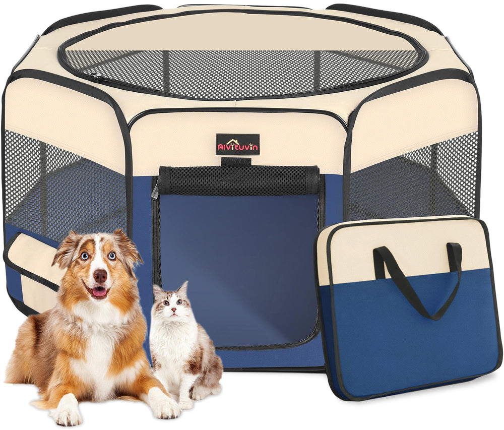 Aivituvin corral de juego con malla transpirable para mascota, ventilación óptima.