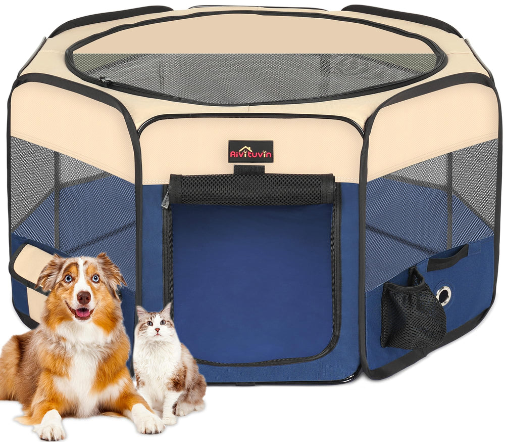 Aivituvin jaula plegable para perros azul, ideal para interior y viaje.