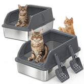 AKAOLA caja de arena de acero inoxidable con tapa XL, ideal para gatos grandes.