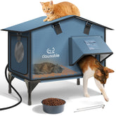 Akentio casa-gato exterior con puerta de escape, refugio seguro para gatos al aire libre.