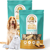 ALFIE'S TREATOS mejillones verdes secos al aire en bolsa con cierre para perros.