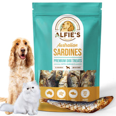 ALFIE'S TREATOS Sardinas enteras al aire para perros y gatos, textura natural.