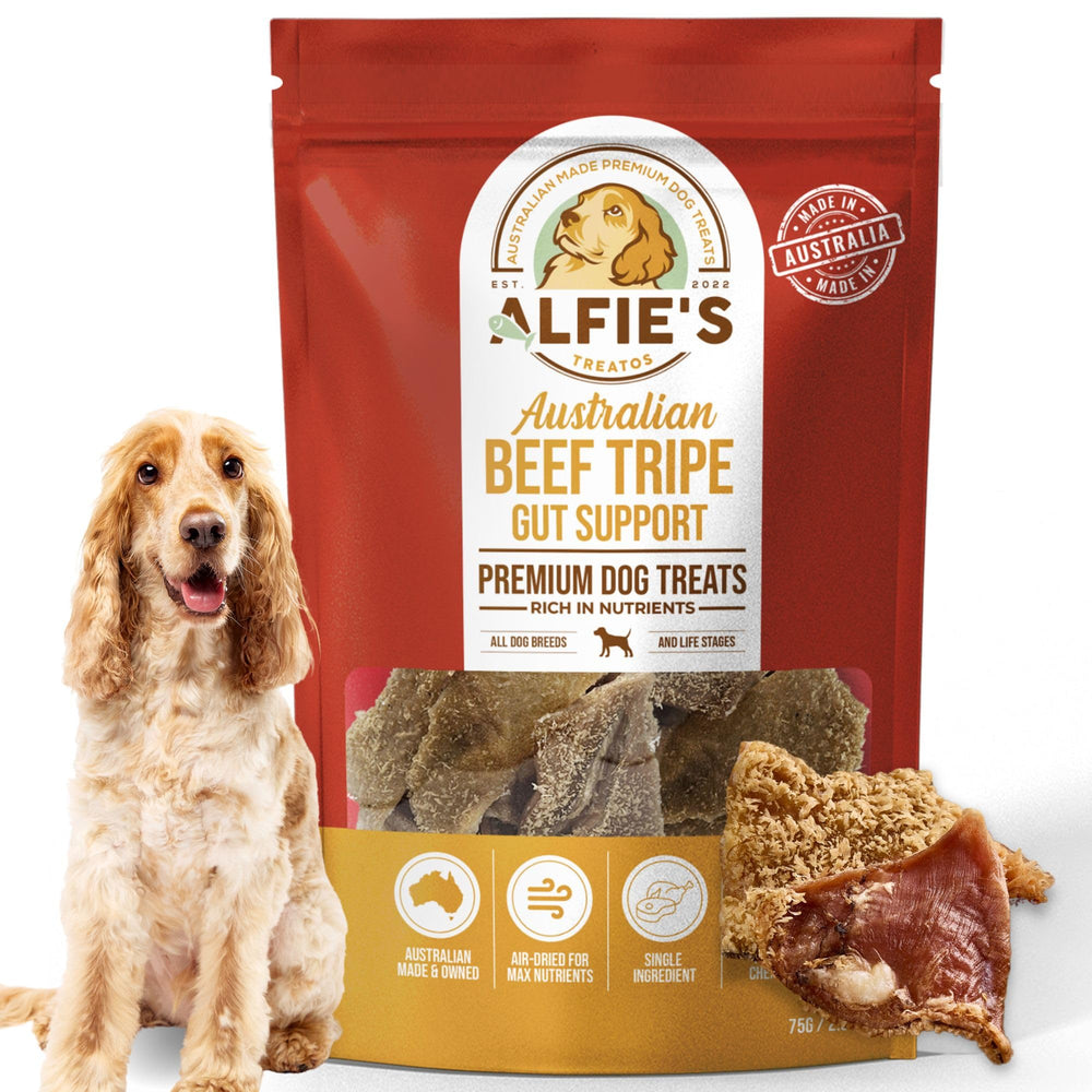ALFIE'S TREATOS tripa de res seca al aire, snack natural para perros.
