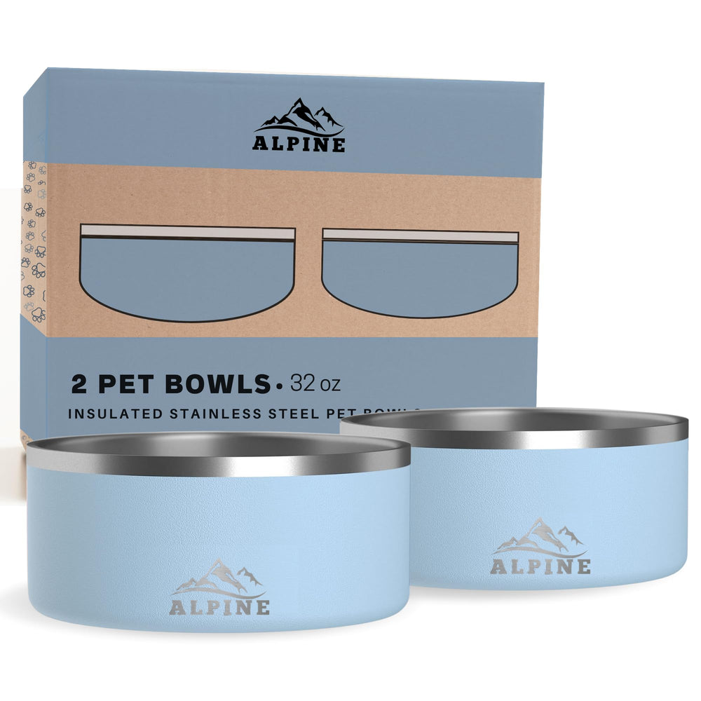 ALPINE: juego de dos tazones de acero inoxidable con base antideslizante para perros.