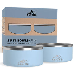 ALPINE: juego de dos tazones de acero inoxidable con base antideslizante para perros.