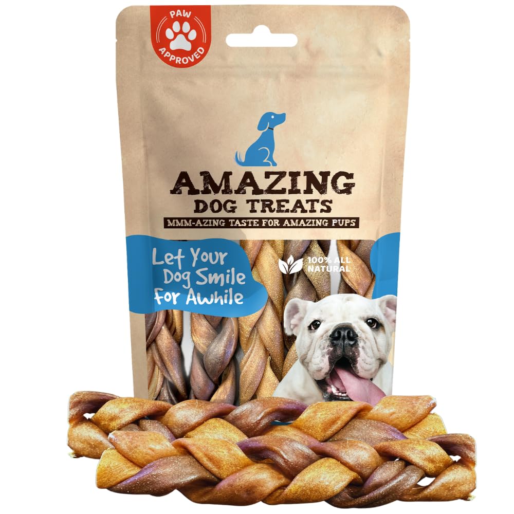 Amazing Dog Treats palitos de colágeno trenzados de 15 cm, snack proteico para perros.