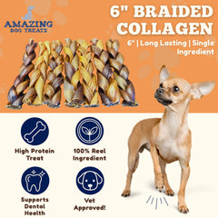 Amazing Dog Treats paquete con palitos de colágeno trenzados para perros.