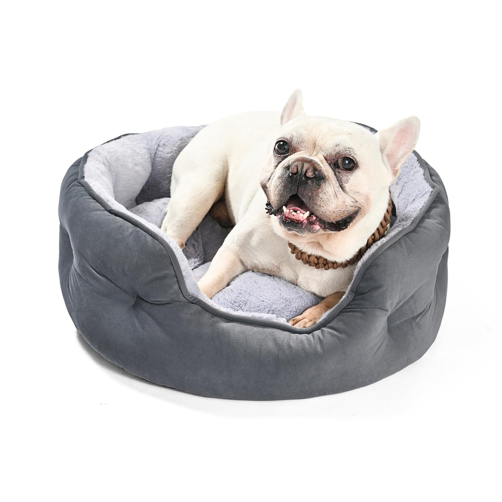 Cama redonda para perros medianos de Amazon Basics con superficie suave para acurrucarse