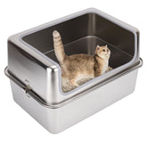 Amibud caja de arena para gato en acero inoxidable con tapa de metal, duradera y fácil de limpiar
