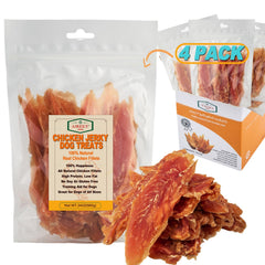 Amzey tiras de pollo para perros en empaque de 24 oz, ideal como recompensa de entrenamiento.