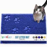 Alfombrilla Andalus Brands para arena de gato en azul, captura partículas y protege el suelo.