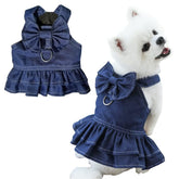 ANIAC vestido denim niña con lazo grande: ideal para paseos y fotos con estilo.
