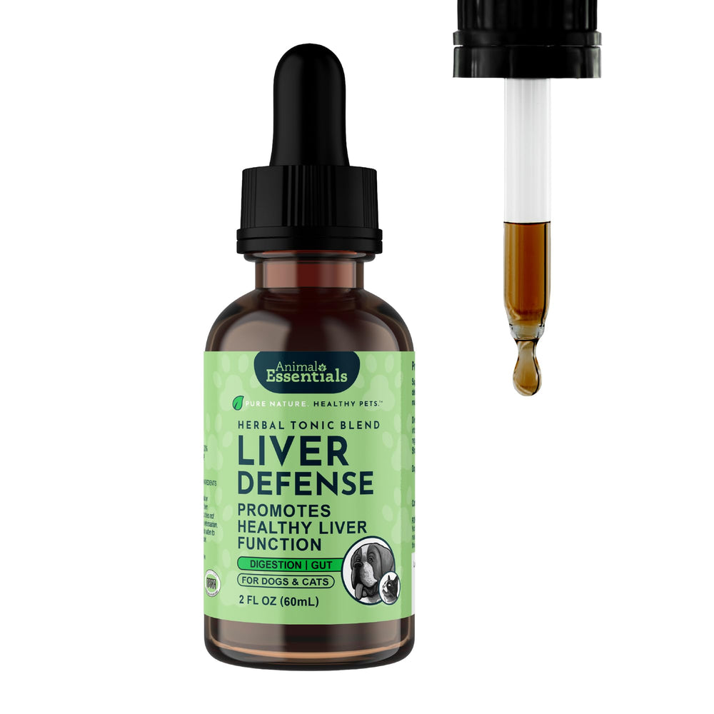 Animal Essentials Liver Defense en la botella, apoyo suave para el hígado de mascotas.