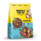 Animals Like Us RawMix50 empaque frontal, presentación premium para perros.