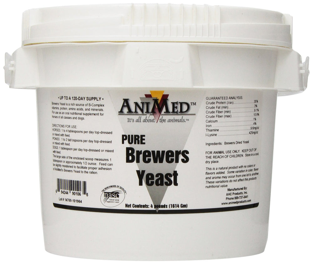 ANIMED levadura cervecera para caballos, envase para nutrición diaria.