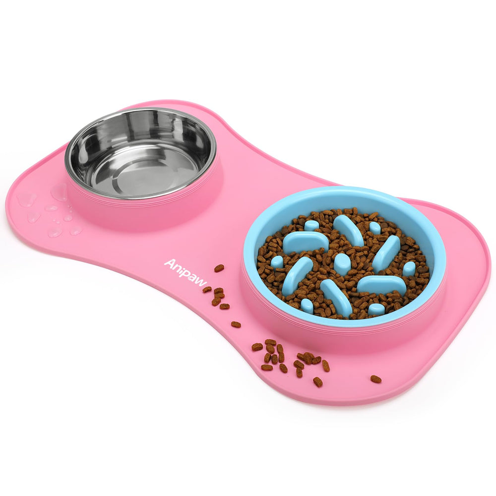Anipaw lento comedero para perros en acero inoxidable favorece una ingesta pausada.