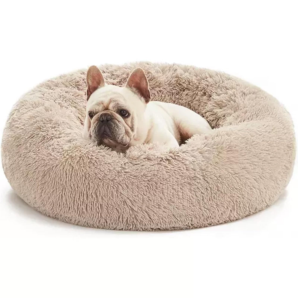 Cama Aofast calma en forma de rosquilla para perros y gatos, confort envolvente.