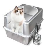 Caja Aothey de acero inox con tapa de metal, ideal para gatos grandes.