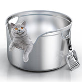 Caja de arena Aothey de acero inoxidable, diseño redondo y amplio espacio para varios gatos.