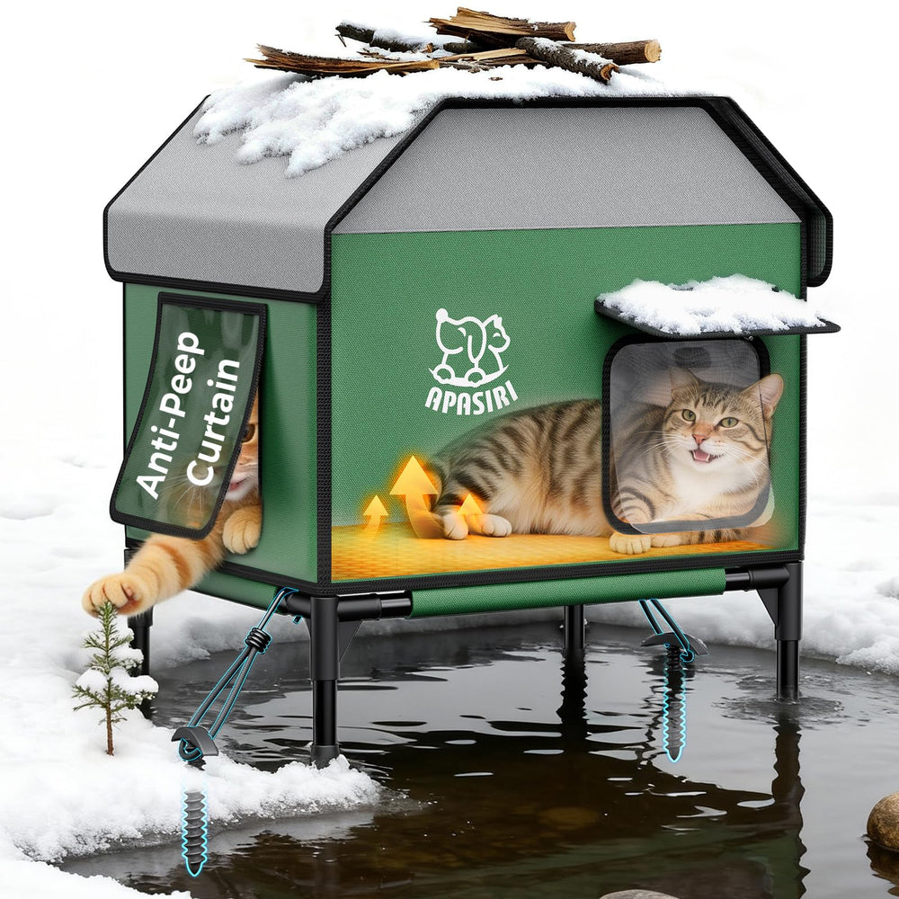 Apasiri casa-gato-exterior-calentador, refugio cálido para felinos al aire libre.