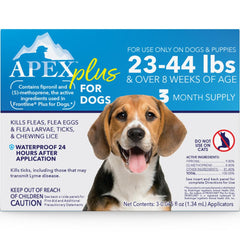 Apex Plus empaque: etiqueta clara y fácil de entender para perros medianos.