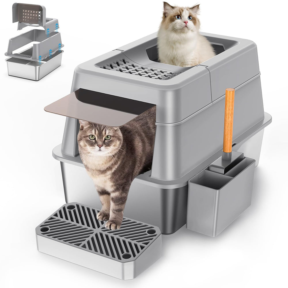 Aphyxen caja de arena XL con tapa, diseño compacto para gatos grandes y limpieza fácil.