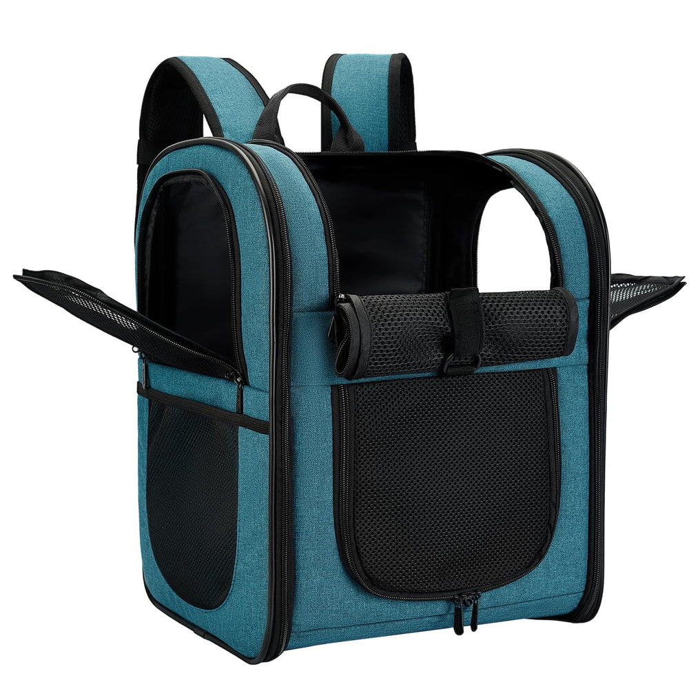 Apollo Walker Mochila Portapet Teal, vista exterior segura para mascotas en viajes.