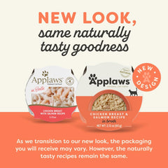 Applaws pollo y salmón en caldo, proteína alta para gatos activos.